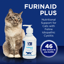 Furinaid Plus bottle with cat promoting nutritional support for feline idiopathic cystitis, 46 day course in one bottle.
